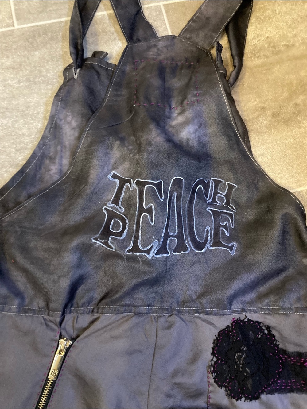 “Clochard de Luxe “ Gray Patchwork Overalls with Black Accents - Picture 5 of 11